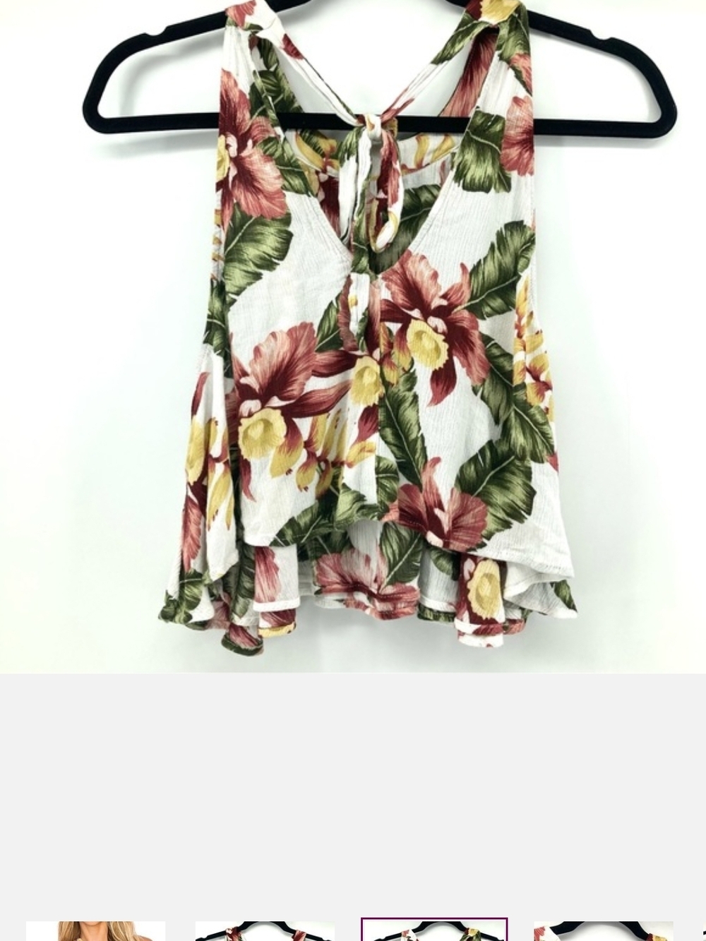 Show Me Your MuMu White Halter Crop Top with Pink & Green Tropical Print - Picture 3 of 5